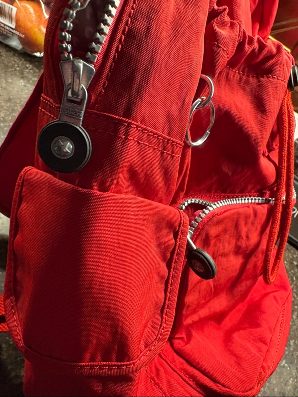 Kipling Red Canvas Drawstring Backpack - Picture 4 of 9